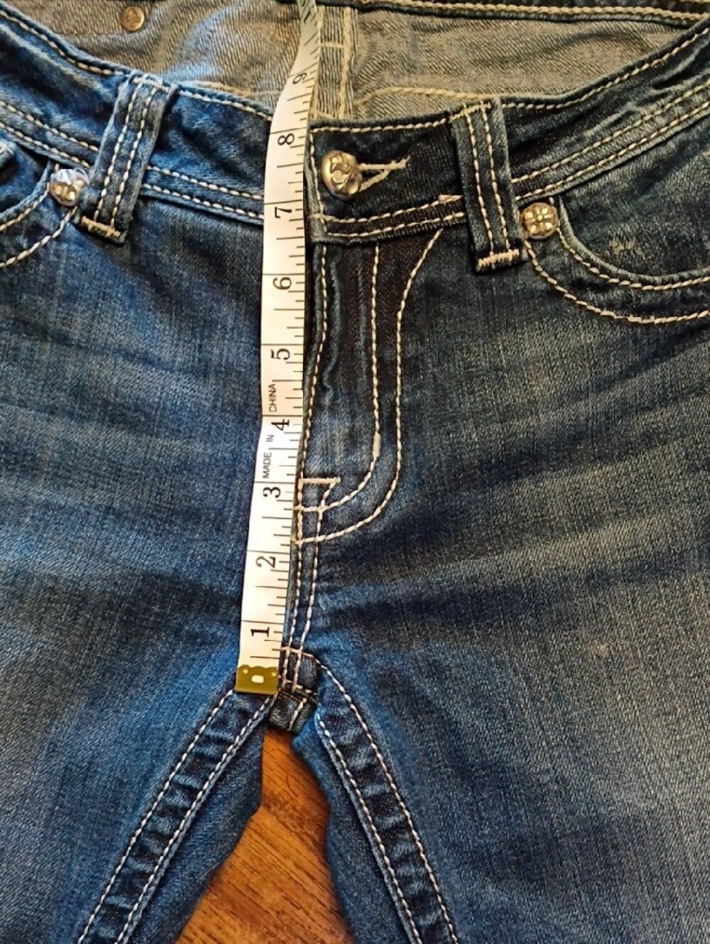 😍Miss Me Mid Blue Straight Leg Jeans with Embroidered Stud Pocket - Picture 8 of 14